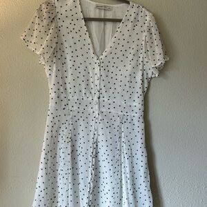 Abercrombie & Fitch Polka Dot V-Neck Midi Dress - White with Black Dots